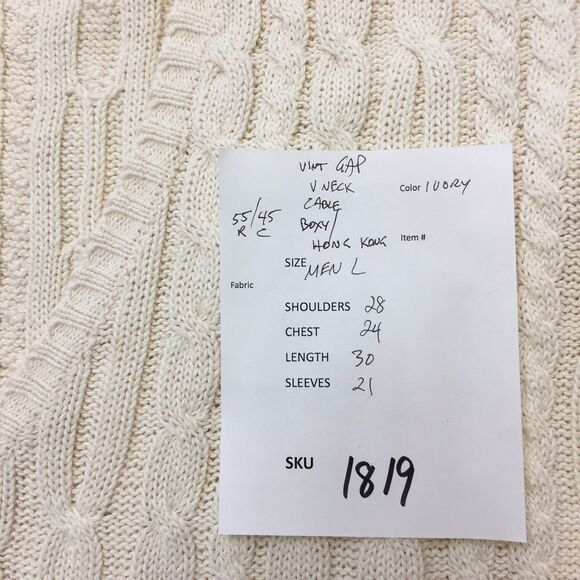 Vintage GAP Sweater Men's L Ivory Cable Knit V Neck Heavy Boxy Hong Kong Aran - Picture 15 of 16